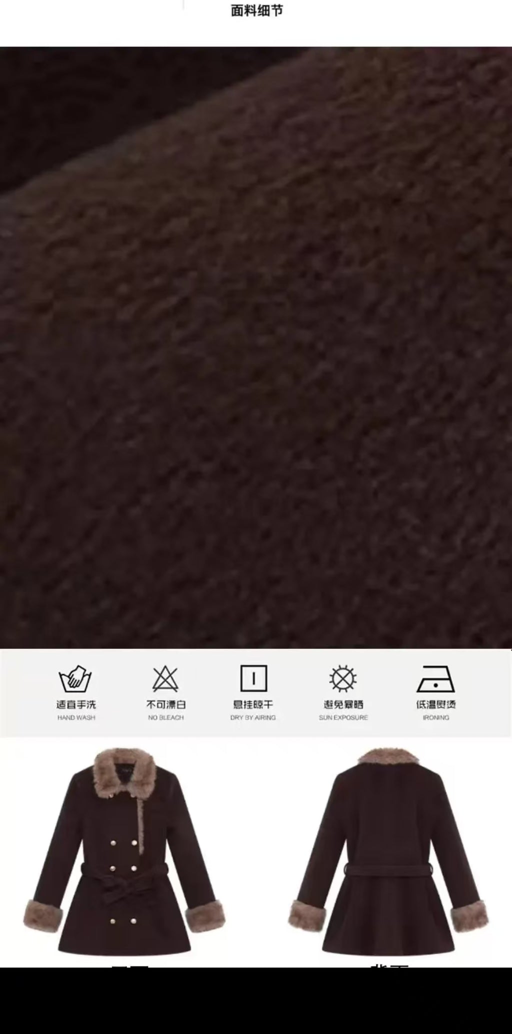 RR Brown Faux Fur Collar Winter Coat for Women | Belted Double Breasted Overcoat